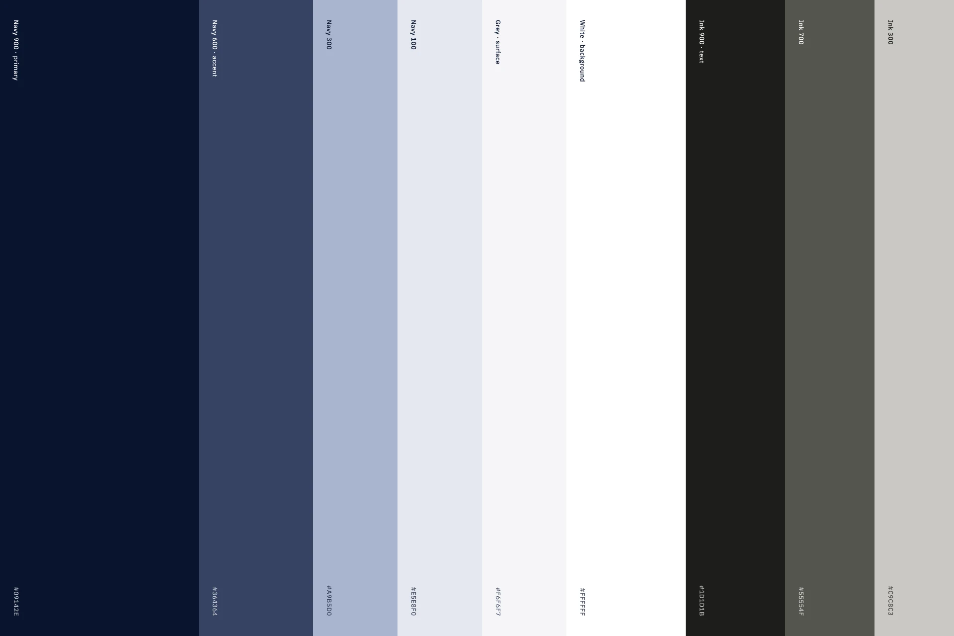 La paleta de color de Loom en columnas: azules marinos, azules grisáceos, blancos y negros cálidos.